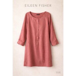Eileen Fisher 100% Silk Shift Tunic Dress Rose Pink Button Front Size M